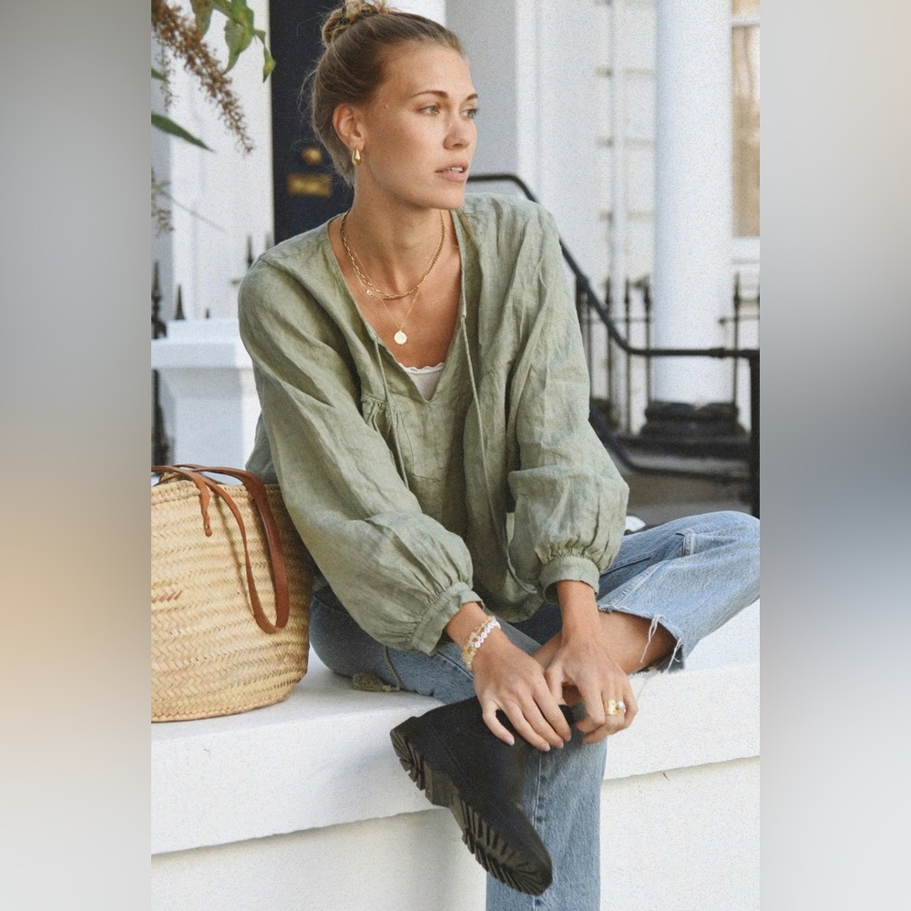 Beachwood THE MEADOW Linen BLOUSE EUCALYPTUS One Size